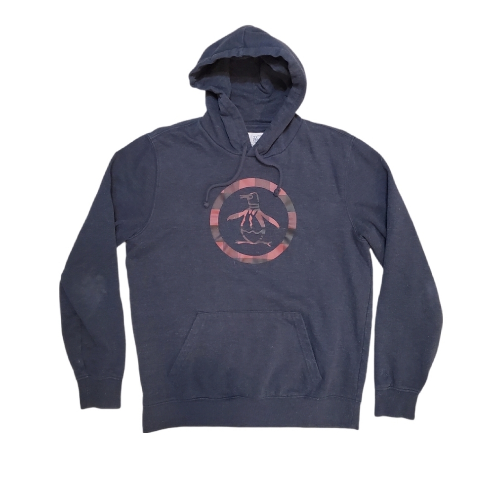 Original Penguin Men’s Small Charcoal Buffalo Red Plaid Pullover‎ Hoodie Medium